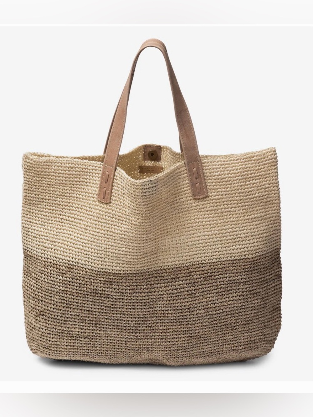 Kassatex Palomino Beach Bag in Beige and Tan with Leather